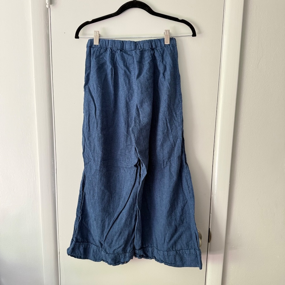 Cut Loose Navy Blue Linen Blend Wide Leg Cropped Pants Extra Small - Picture 6 of 8